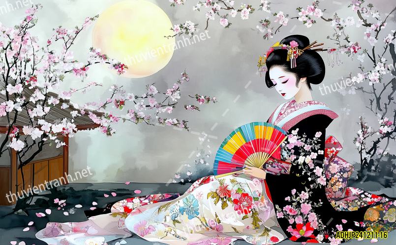 Tranh dán tường hoa cô gái Geisha Nhật Bản-ADHJP241211-16 - Kết quả tìm kiếm tranh tường